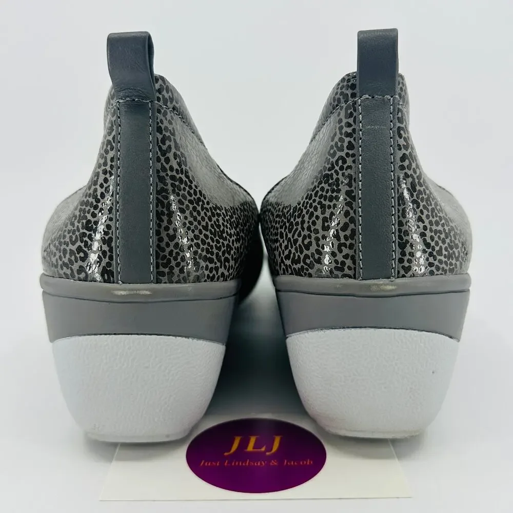 Vionic Women's Jacey Gray Leather Slip On Comfort Wedges Charcoal/Leopard Size 8